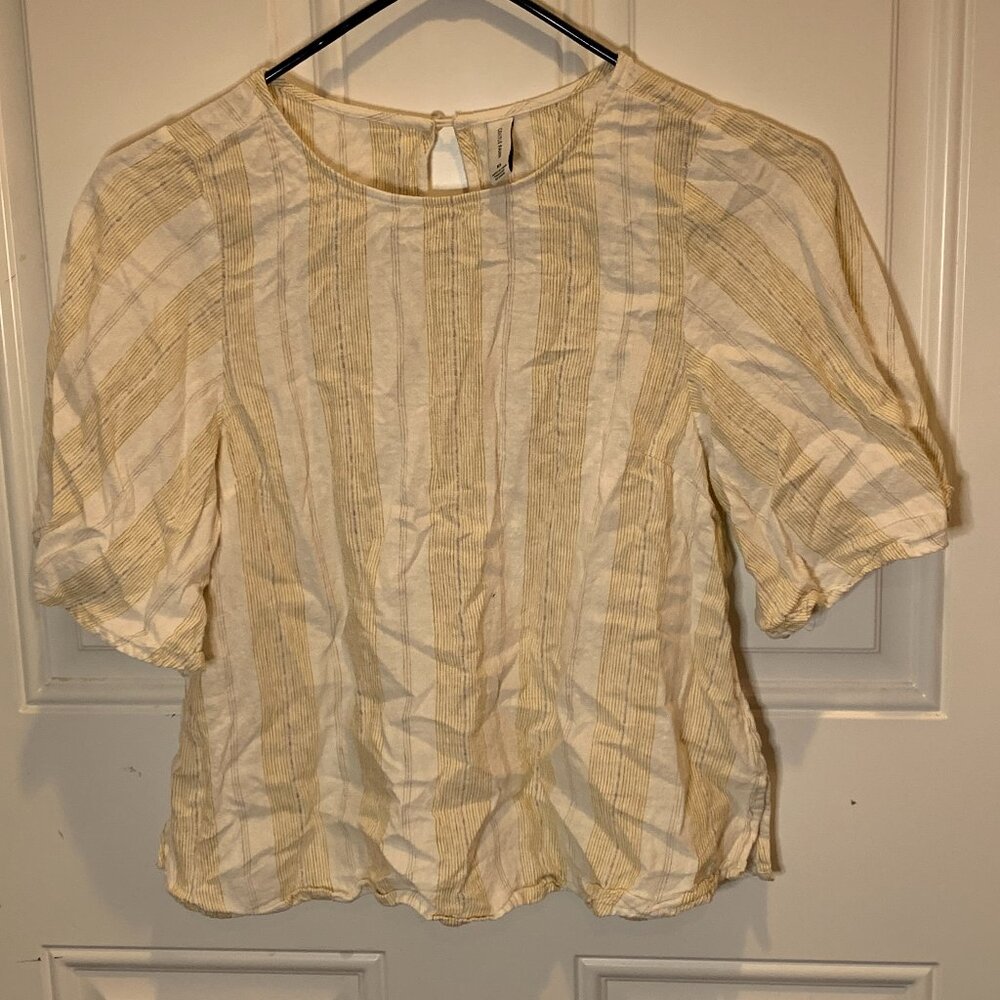 Gentle Fawn Linen Blend Peasant Flowy Sleeve Keyhole Back Tunic Blouse Top XS
